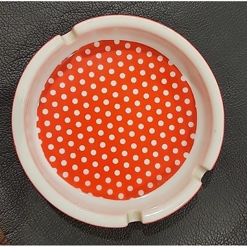 Vintage Fitz & Floyd Red & White Polka Dotted Ceramic Ashtray 4.5" - Picture 3 of 5